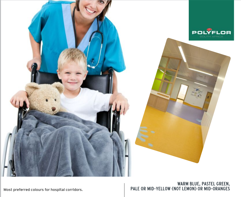 Warm blues, pastel green and mid yellow and orange are the most preferred colours for hospitals