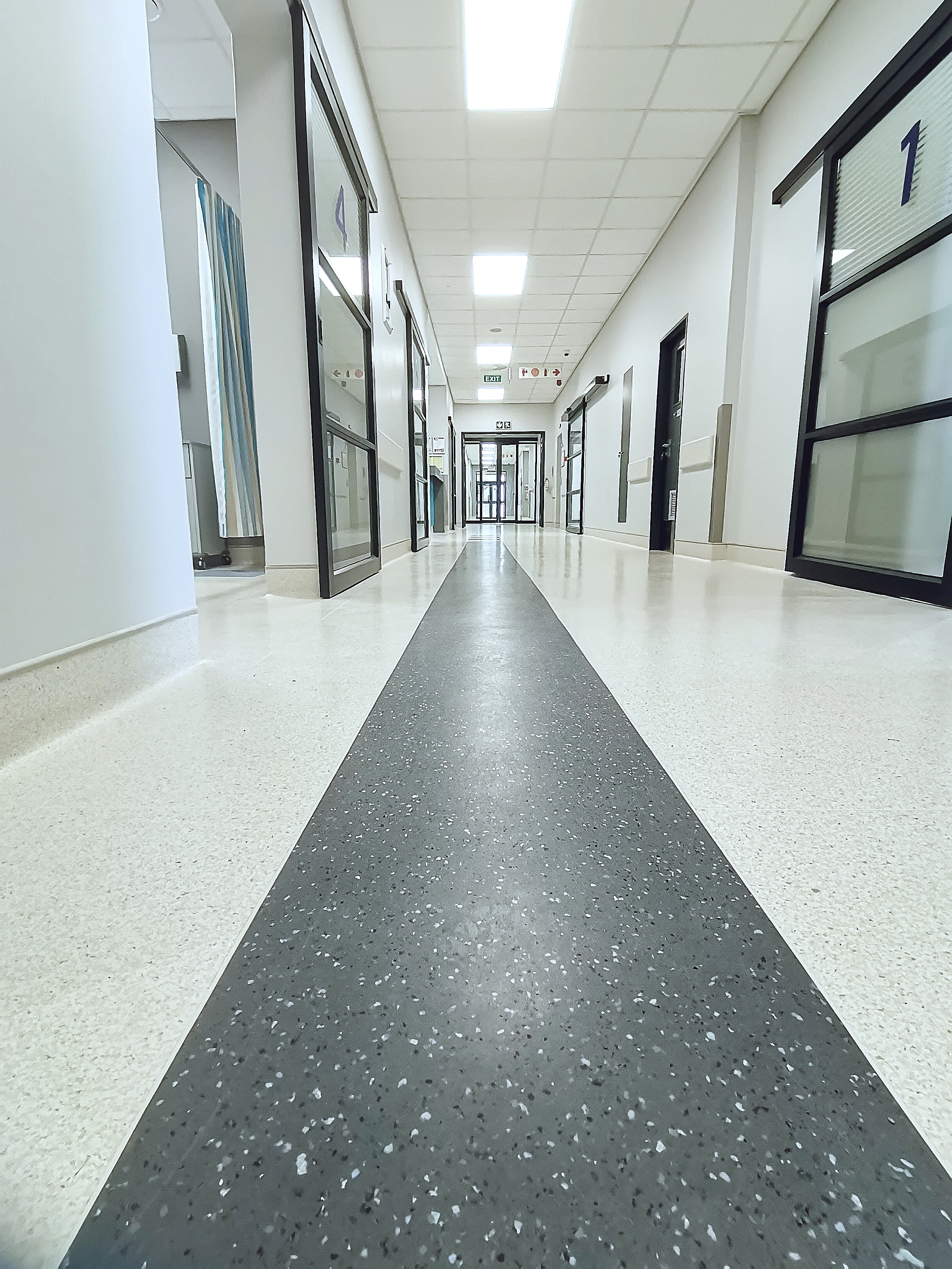 A beautiful vinyl flooring installation in a corridor of The Hibiscus Private Hospital, installation by Polyflor, KZN
